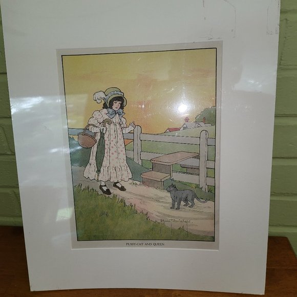 Mother Goose Vintage Art Print Cat and Queen 1915 Blanche Wright Color Art - Picture 3 of 7